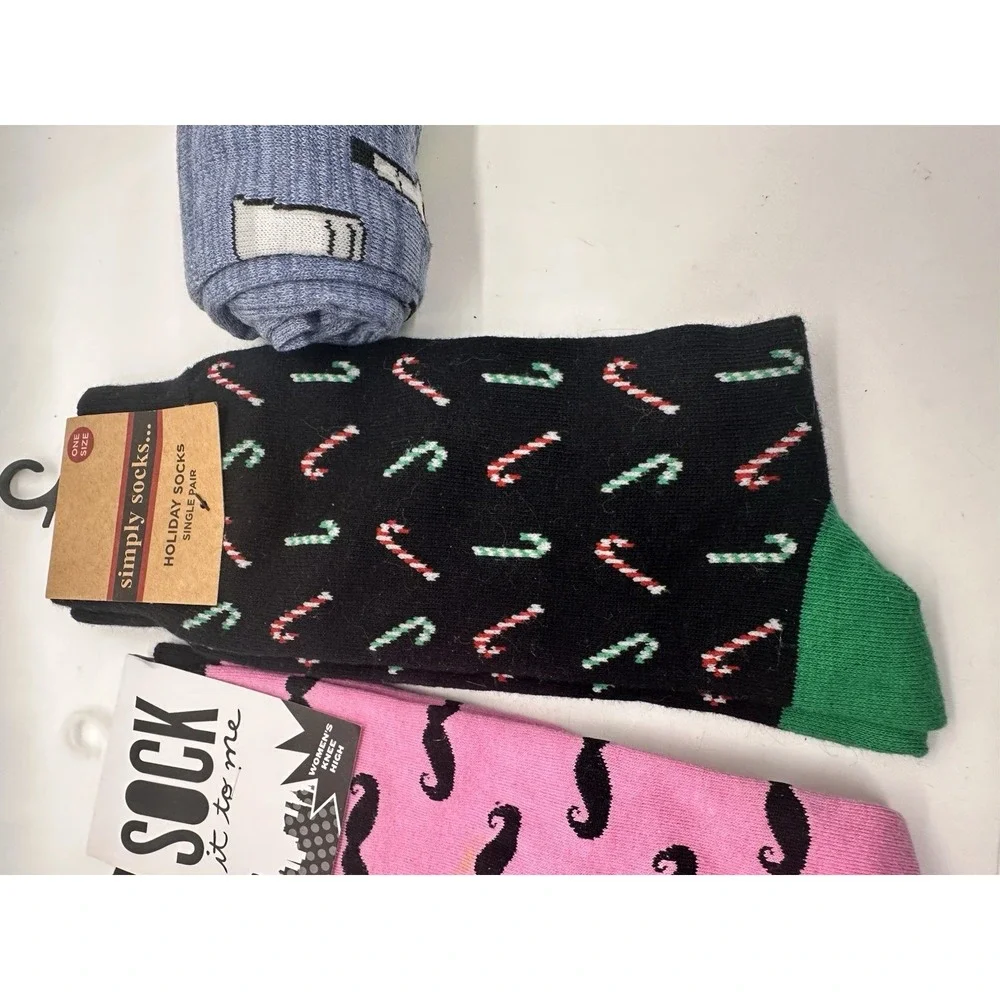 Novelty Socks Lot Mustache Candy Cane Vodka Shots Lemon Fun Crew Ankle Socks